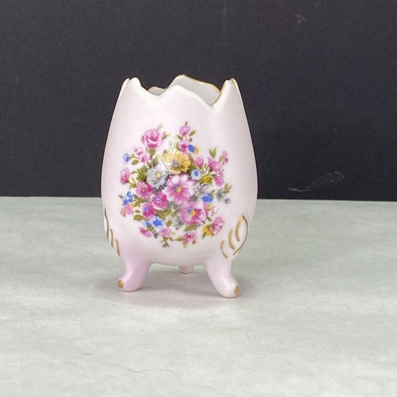 Inarco Other - Vintage Footed Egg Vase Pink Floral Print Inarco Japan E-5075